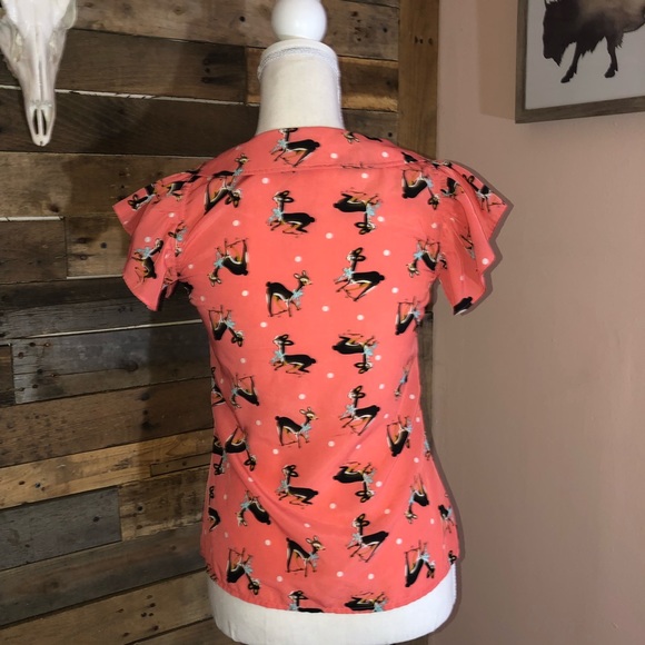 Beach bash cute deer print button up blouse - Picture 3 of 7